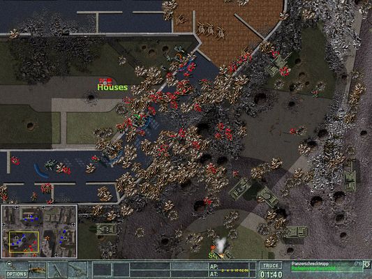 Click to view full size image
 ============== 
Berlin South West
The devastating effects of consitant Russian Charges are becoming obvious. Altho i beat of each attack, the waves of Russian men and Tanks force my men to withdraw, and surrender valuble terrain.
