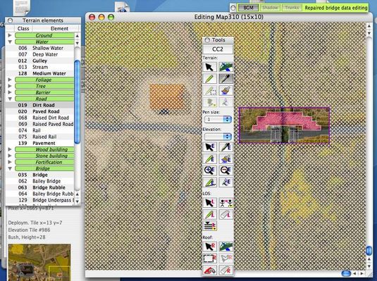 Click to view full size image
 ============== 
CC2AfrikaMod - Map310Preview - BaileyBridge data editing with 5CC
This picture shows the new version of 5CC (v1.04a1) editing the Bailey bridge data area for CC2Afrika-Map310. 