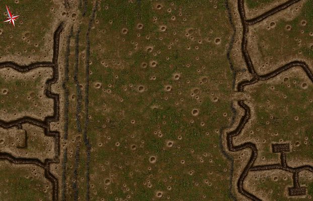 Click to view full size image
 ============== 
Craters, WWI map.
First try at a WWI map. None of my own textures all taken from Dammon Sappers' Road to Poizers. Thier will be underground dugouts on both sides. I also hope to have a Mine blow/build bridge feature.
Keywords: Great War WWI Trenches CC2