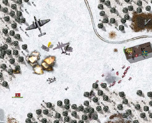 Click to view full size image
 ============== 
Sweden’s B3 bomber
Swedish bombers try to stop a tank; the destroyed tanks are killed by a 75mm Flak. B3 had 1000 Kg bombs. 
