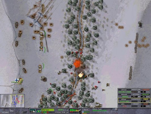 Click to view full size image
 ============== 
Mortar barage!
Target practice goes on with an hepful hand from the off map mortars. soviet tries to crawl toward hilltop position are brutally frustrated!
