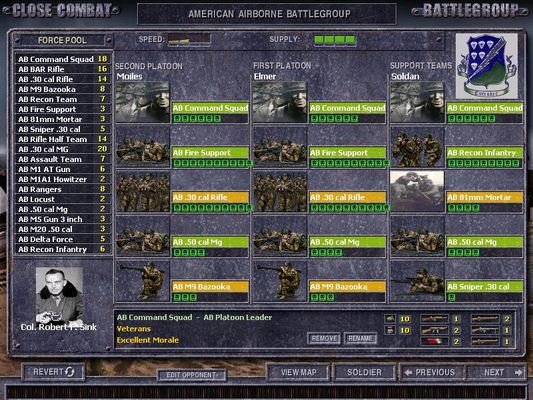 Click to view full size image
 ============== 
RegXtra Realism
To add some realism/historical accuracy, I have modified my game to include E Co 2nd BN 506PIR of the 101st Airborne into my game.  As you can see, I have the Coat of Arms for Easy, Captain Dick Winters and his team in the leader spot and Colonel Sink's picture for CO.
Keywords: Easy Co  101st Airborne