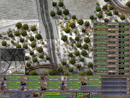 Click to view full size image
 ============== 
Easy at Foy
Easy's position outside of Foy.  Again, look at the soldier screen.  This is 3rd Squad, notice the mortar and 
