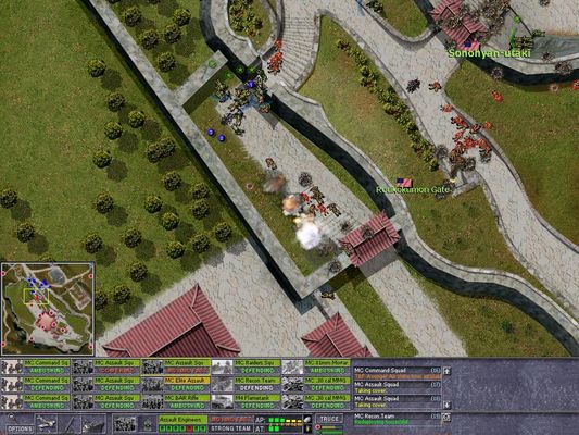 Click to view full size image
 ============== 
Shuri Castle
Marines assaulting Shuri Castle defences. Brutal fighting on the beautiful castle grounds.
