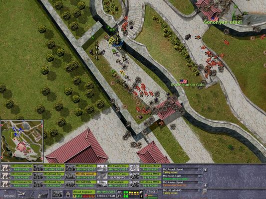 Click to view full size image
 ============== 
Shuri Castle
Marines rush to the next castle gate stepping over Japanese dead and dying.
