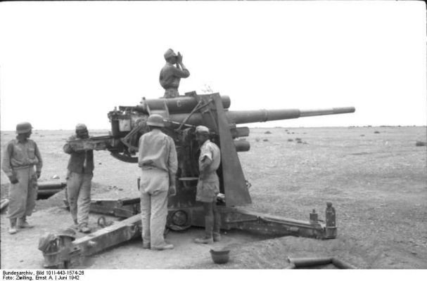 Click to view full size image
 ============== 
North Africa, at Bir al Hakim - 8.8-cm Flak 18 anti-aircraft gun position.

Source: German Federal Archive
