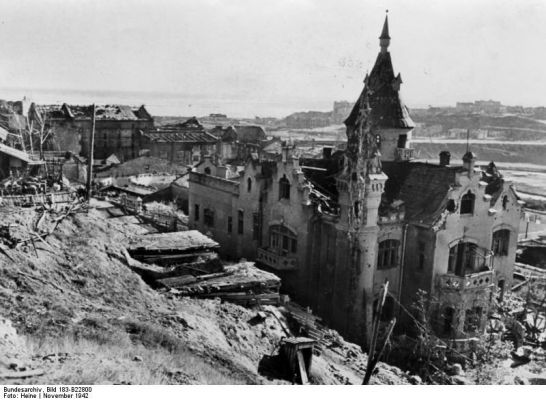 Click to view full size image
 ============== 
A German-style building in Stalingrad, Russia that the German troops called the \'German castle\', Nov 1942.

Source: German Federal Archive
