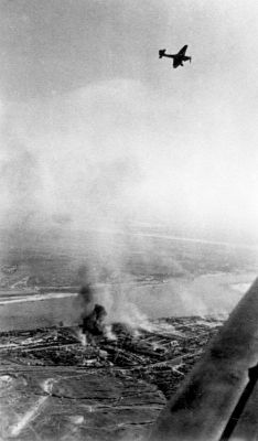Click to view full size image
 ============== 
Ju 87 Stuka dive bomber over Stalingrad, Russia, Sep 1942.

Source: German Federal Archives
